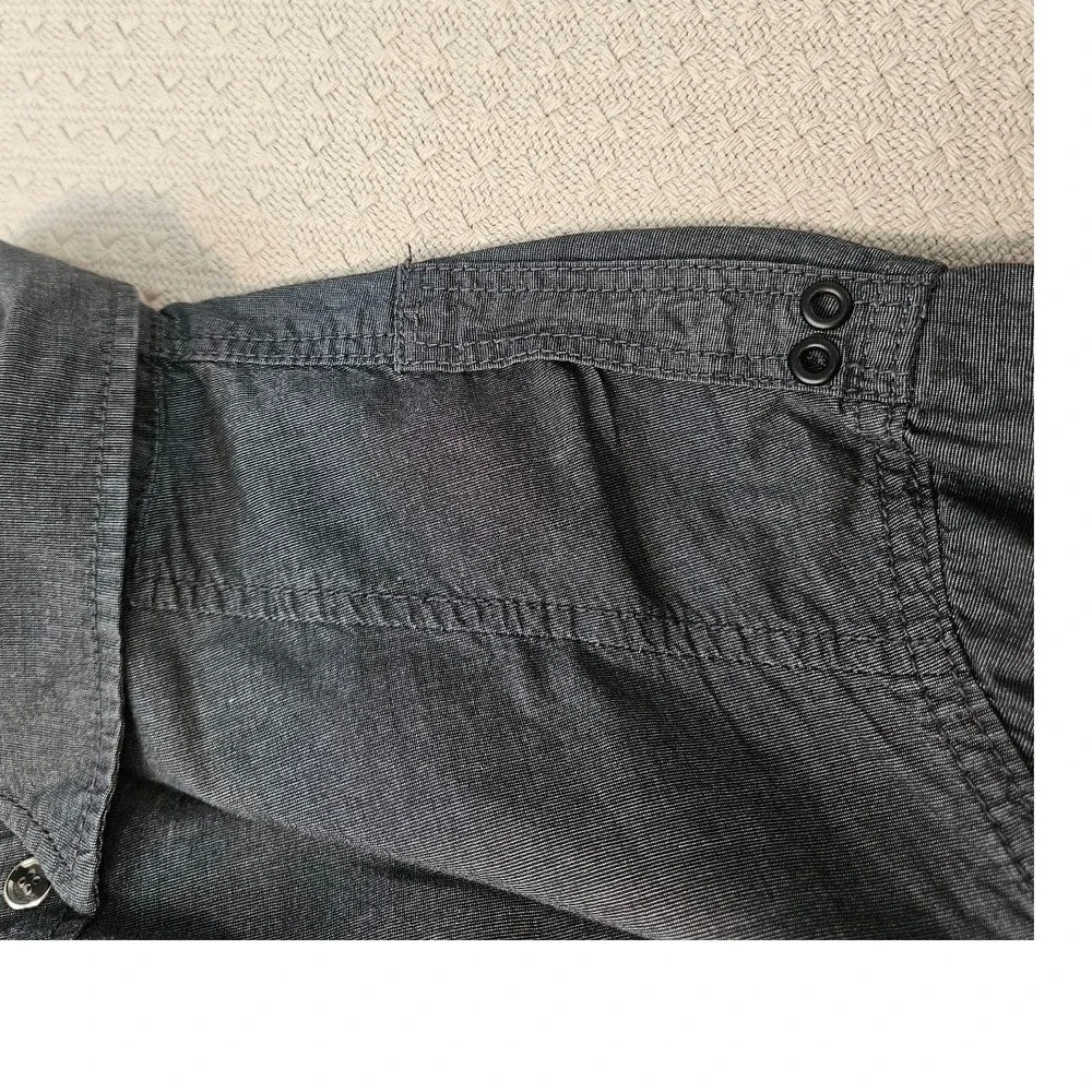 American Rag Mens XXL Gray Cotton Chambray Roll Tab Utility Button Down Shirt